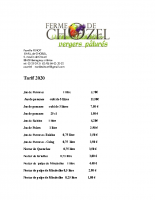tarif earl de Chozel 2020